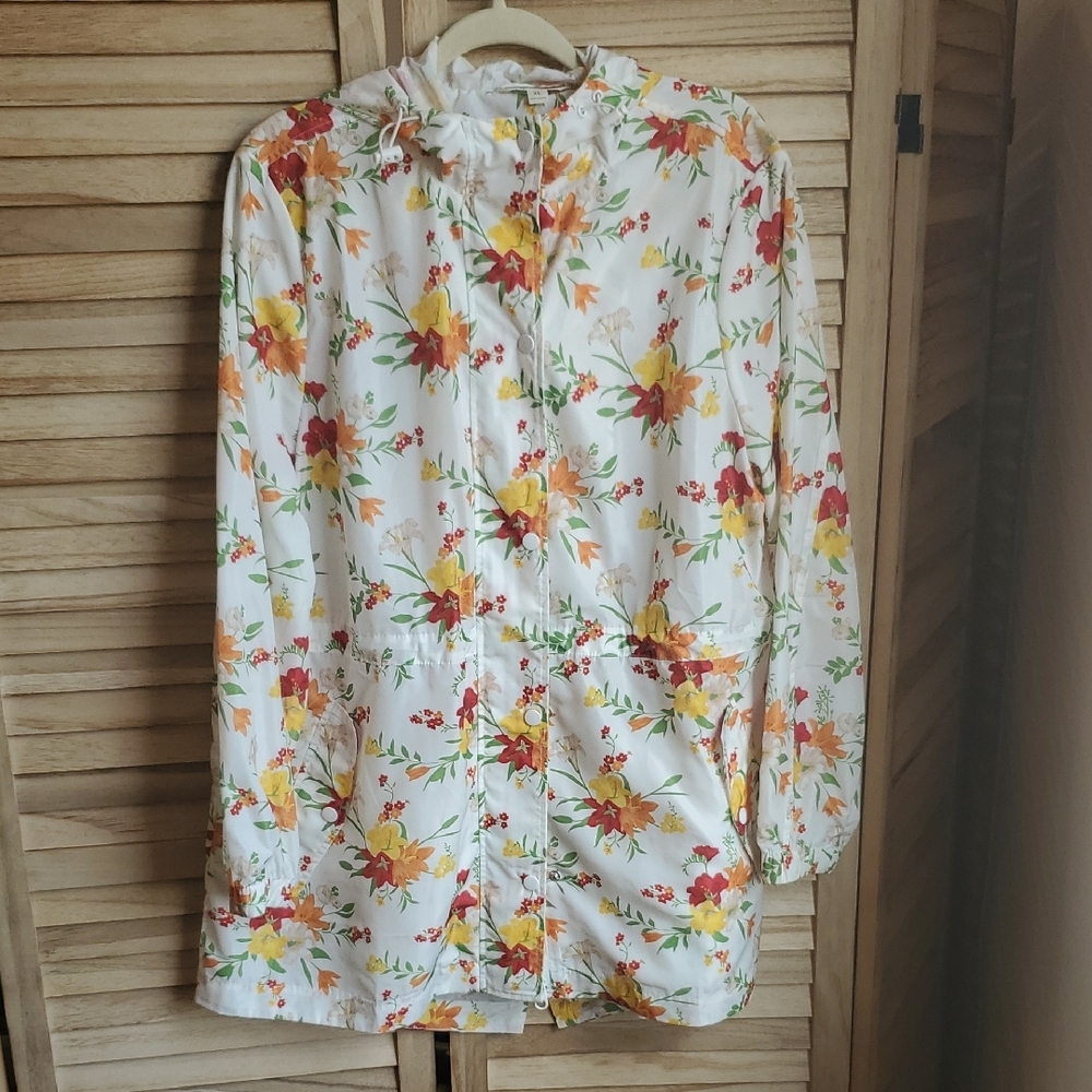 Linda Anderson Floral Hooded lightweight Raincoat SZ XL